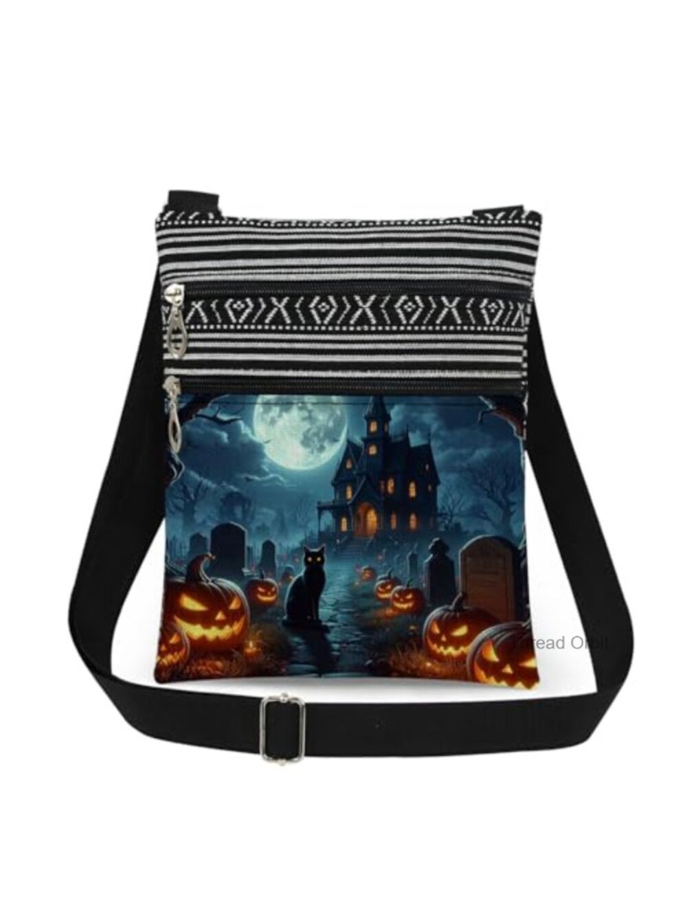 Polyester Crossbody Bag Cat Bats Jack-o'-lanterns Adjustable Strap Halloween